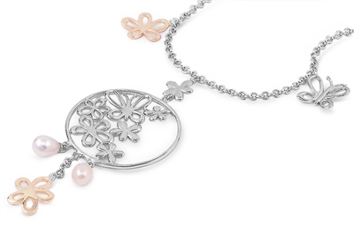 Silver Necklace - Plumeria & Butterfly