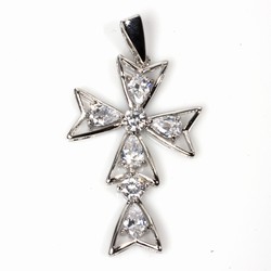 Silver Cross Pendant W/ CZ