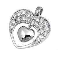 Silver CZ Pendant - Heart
