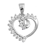 Silver CZ Pendant - Heart