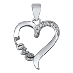 Silver Pendant W/ CZ - Love & Heart