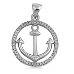 Silver Pendant W/ CZ - Anchor