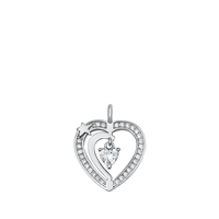 Silver CZ Pendant - Dangling Heart
