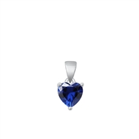 Silver Solitaire Heart Pendant - Blue Sapphire CZ
