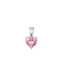 Silver CZ Solitaire Heart Pendant - Pink CZ