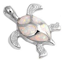 Silver Lab Opal Pendant - Turtle