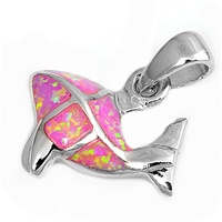 Silver Lab Opal Pendant - Fish