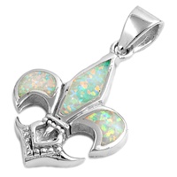 Silver Lab Opal Pendant - Fleur De Lis