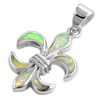 Silver Lab Opal Pendant - Fleur De Lis