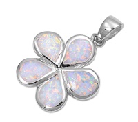 Silver Lab Opal Pendant - Plumeria