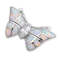 Silver Lab Opal Pendant - Butterfly