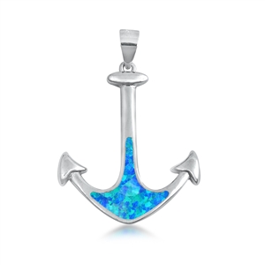 Silver Lab Opal Pendant - Anchor