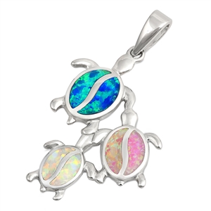 Silver Lab Opal Pendant - Turtles