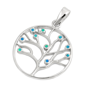 Silver Lab Opal Pendant - Tree of Life