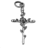 Silver Pendant - Cross w/ Rose