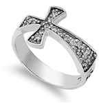 Silver CZ Ring - Sideways Cross