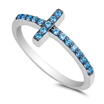 Silver CZ Ring - Sideways Cross