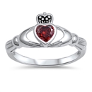 Silver Claddagh Ring - Garnet CZ