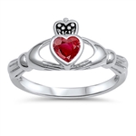 Silver Claddagh Ring - Emerald CZ