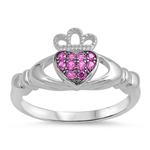 Silver Claddagh Ring - Amethyst CZ