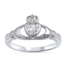 Silver Claddagh Ring - Clear CZ