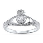 Silver Claddagh Ring - Clear CZ