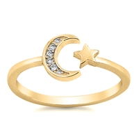 Silver CZ Ring - Moon and Star