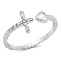 Silver CZ Ring - Cross & Heart