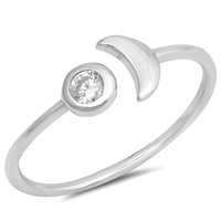 Silver CZ Ring - Half Moon