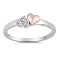Silver CZ Ring - Two Hearts