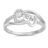 Silver CZ Ring - Two Heart