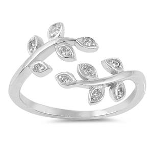 Silver CZ Ring - Leaves