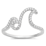 Silver Ring W/ CZ - Double Waves