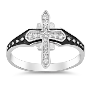 Silver Ring W/ CZ - Medieval Cross