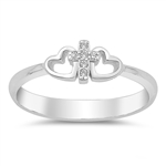 Silver Ring W/ CZ - Cross and Hearts