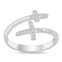 Silver Ring W/ CZ - Double Cross