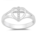 Silver Ring W/ CZ - Cross in Heart
