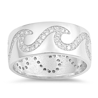 Silver Ring W/ CZ - Waves