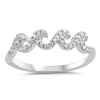 Silver Ring W/ CZ - Waves