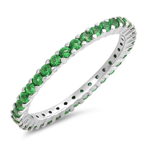 Silver Ring W/ Emerald Color CZ