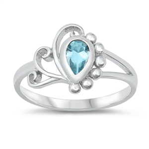 photo of Silver CZ Baby Ring with Aquamarine Color Stone