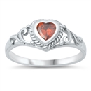 photo of Silver CZ Baby Ring - Heart with Garnet CZ Stone