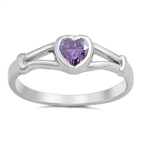 photo of Silver CZ Baby Ring - Heart with Amethyst Color CZ