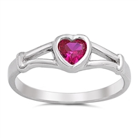 photo of Silver CZ Baby Ring - Heart with Ruby Color Stone