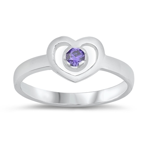 photo of Silver CZ Baby Ring - Heart with Amethyst Color CZ Stone