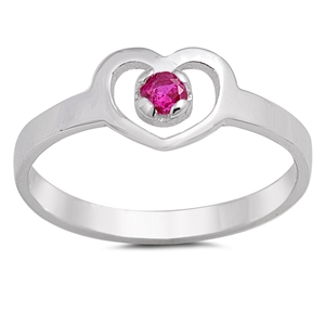 photo of Silver CZ Baby Ring - Heart with Ruby Color Stone