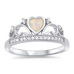 Silver Lab Opal Ring- Heart Crown