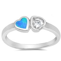 Silver Ring W/ CZ & Opal - Heart