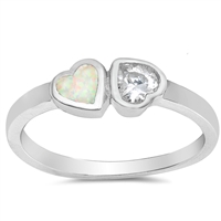 Silver Ring W/ CZ & Opal - Heart
