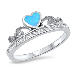 Silver Lab Opal & CZ Ring - Heart Crown